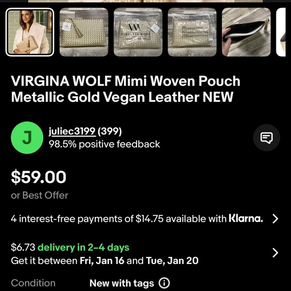 Virginia Wolf Gold Textured Clutch - Picture 5 of 6